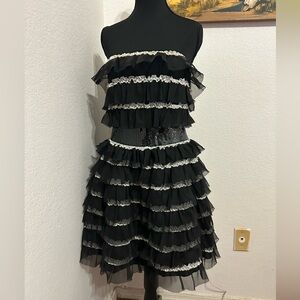 Manoush Robe Bustier BonBon in Black Ruffles & Sequins Mini Dress- SZ 42/10 NWT